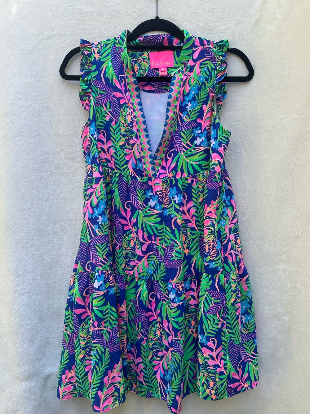 Lilly Pulitzer Sleeveless Tiered Mini Dress Tropical Floral Print XS